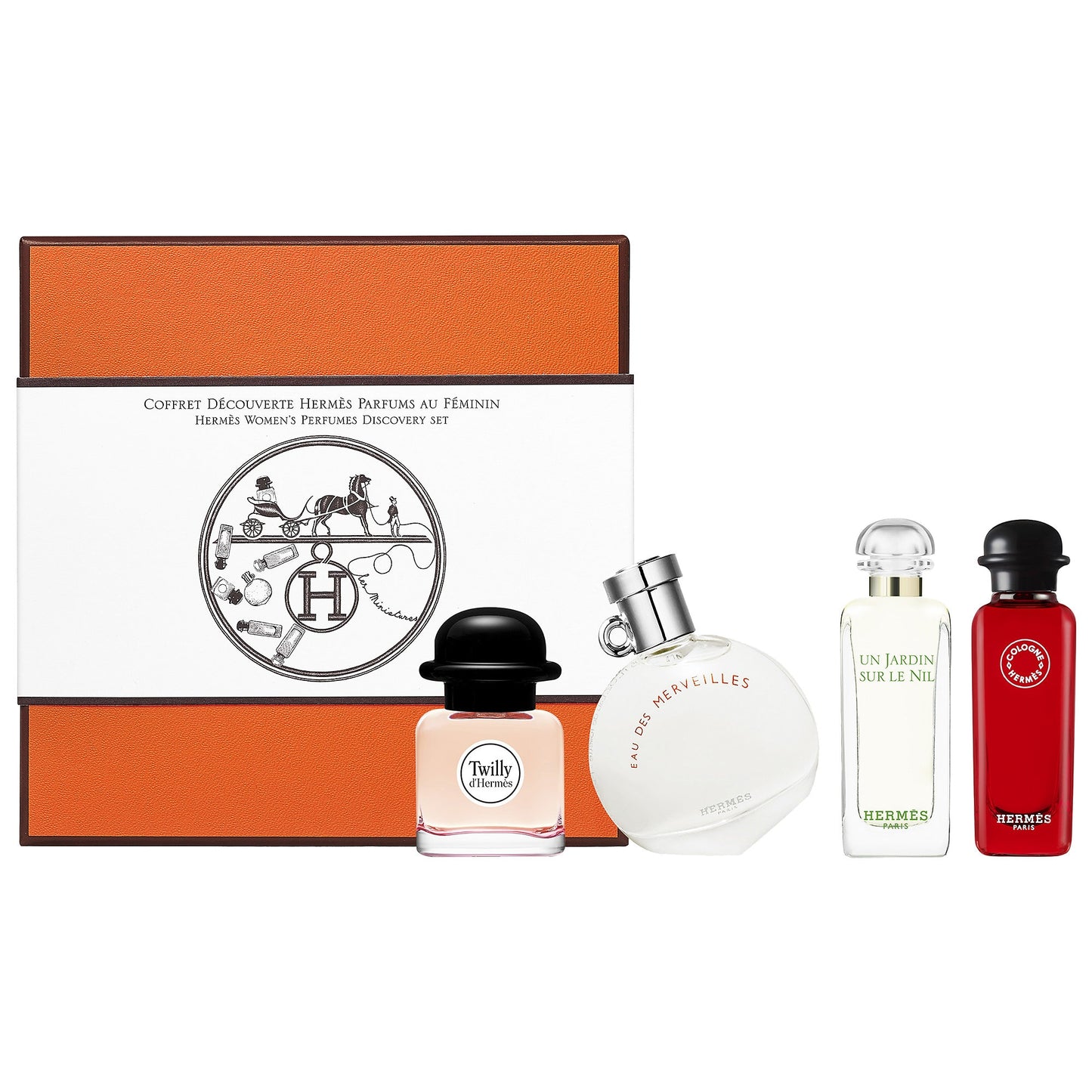 Hermes Miniature Perfume Set 0.25oz/7.5mlx4 (Nil, Merveilles, Twilly, Rhubarbe) for Women *Collectible*